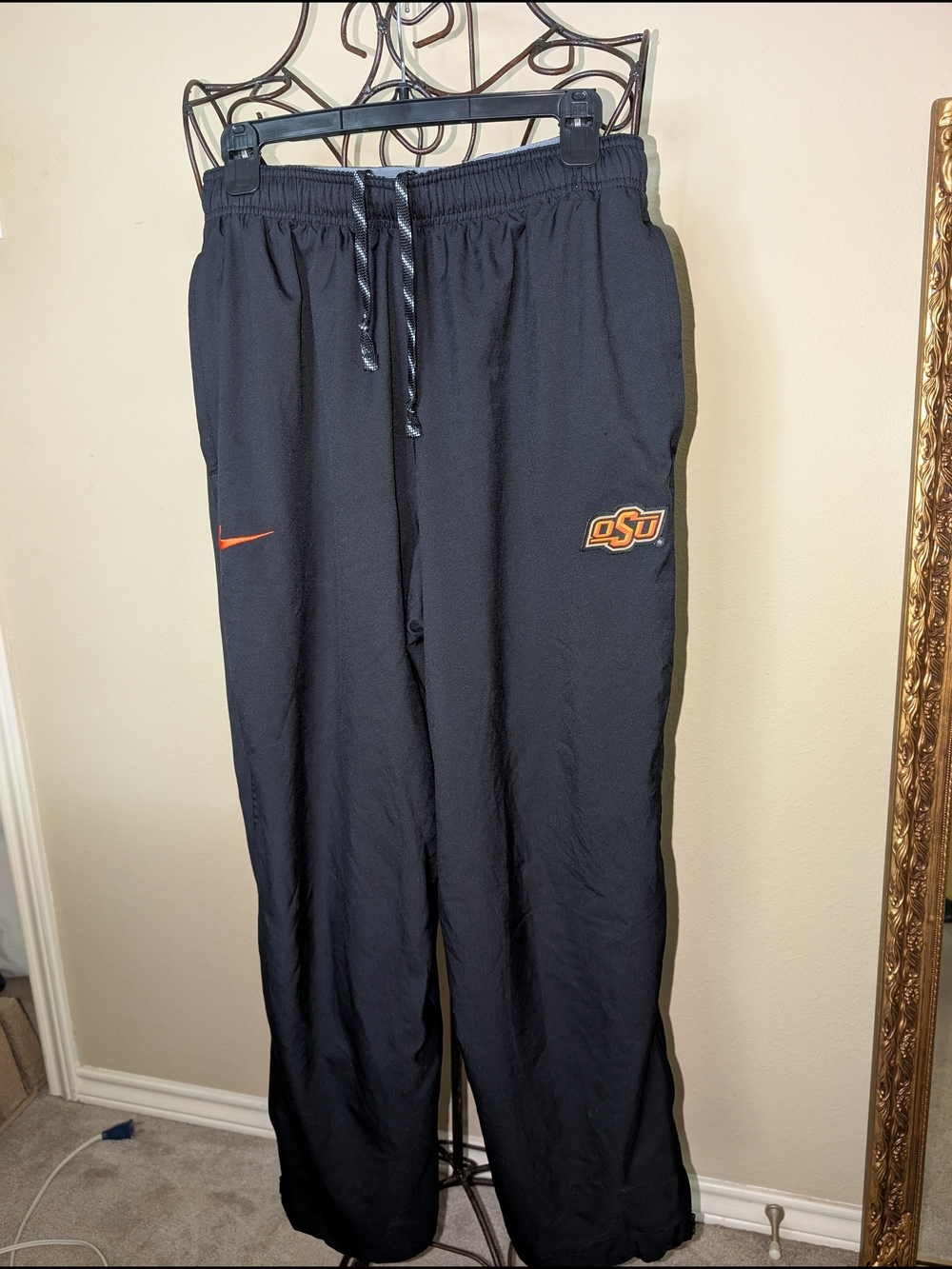 Nike Men's Black Athletic Pants with Orange OSU Logo